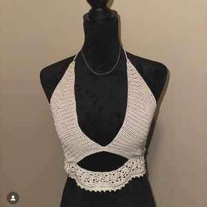 Elegant Cream Lace Crochet Halter Top